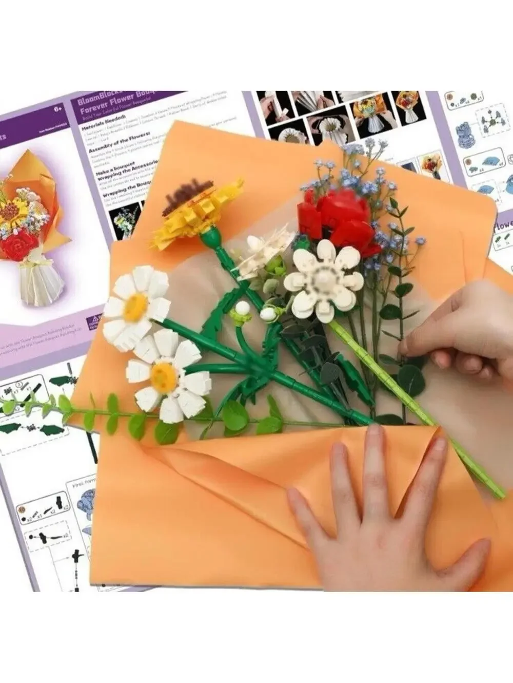 Flowers Bloom Blocks Bouquet Making Kit with Cute Roses and Sunflowers, New